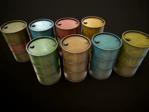 Large set of metal barrels 3D Model
