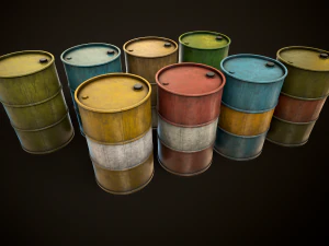 Large set of metal barrels 3D Model