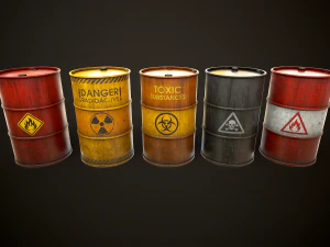 Large set of metal barrels 3D Model