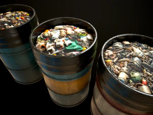 Large set of metal barrels 3D Model
