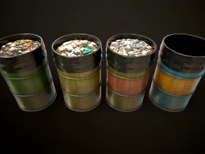 Large set of metal barrels 3D Model