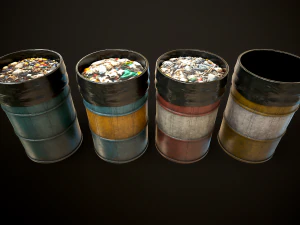 Large set of metal barrels 3D Model
