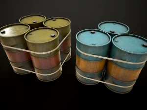 Large set of metal barrels 3D Model