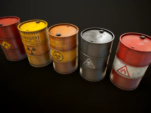 Large set of metal barrels 3D Model