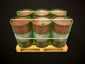 Large set of metal barrels 3D Model