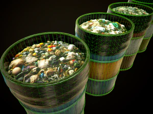 Large set of metal barrels 3D Model