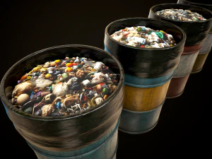 Large set of metal barrels 3D Model