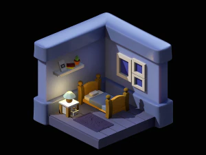 Niebieski pok&oacute;j Model 3D