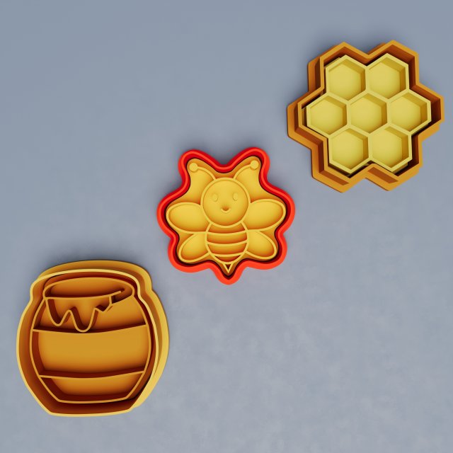 Bee themed Cookie Cutters Set x3 3Dプリントモデル .c4d .max .obj .3ds .fbx .stl .blend 
