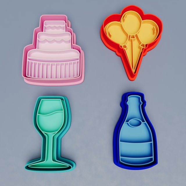 Happy Birthday Cokkie Cutters Set X 4 Modelo de Impressão 3D .c4d .max .obj .3ds .fbx .stl .blend 