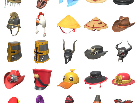 Hats Helmets And Masks Pack 1 3D Model