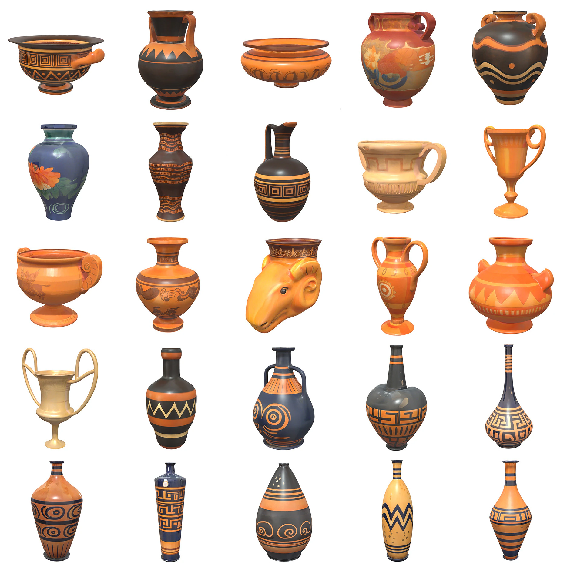 Ancient Vases Pack 2 3D Model .c4d .max .obj .3ds .fbx .stl .blend 