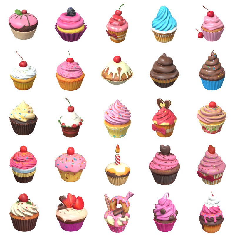 Cupcakes Pack 3D Model .c4d .max .obj .3ds .fbx .stl .blend