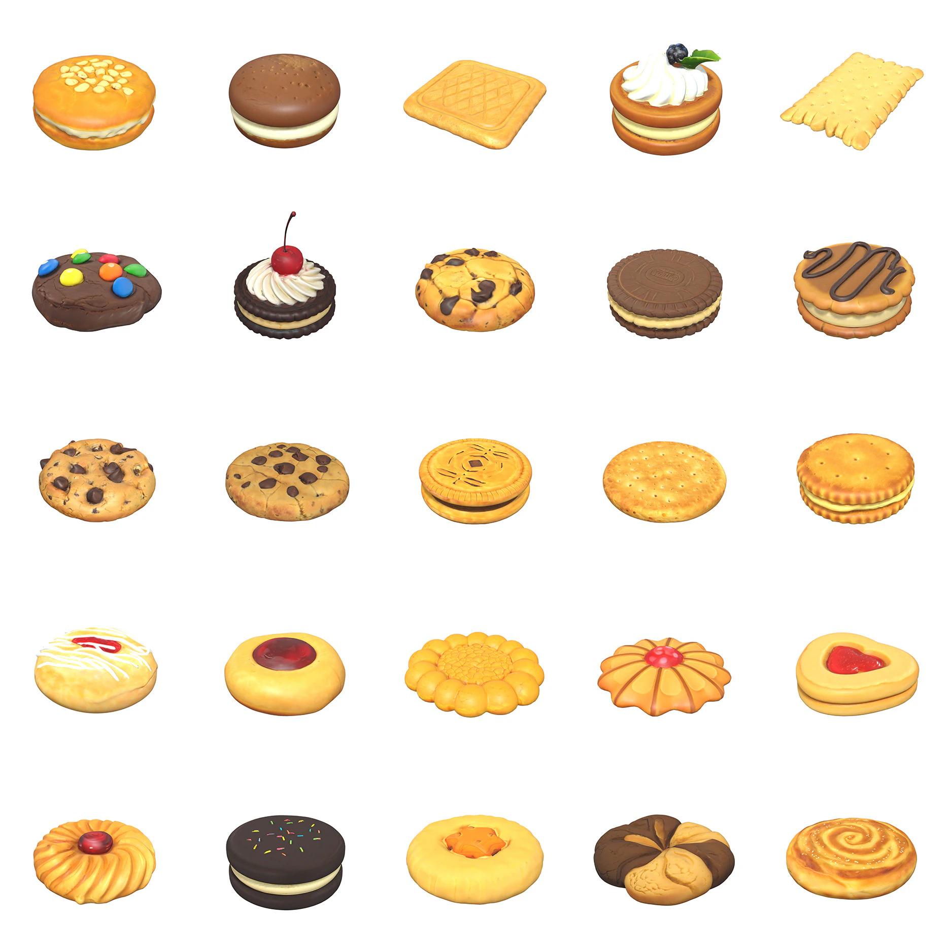 Cookies and Biscuits Pack 3D Model .c4d .max .obj .3ds .fbx .stl .blend 
