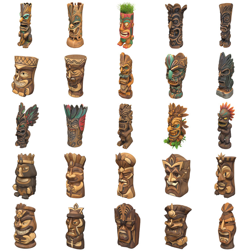 Tiki Carvings Pack 3Dモデル .c4d .max .obj .3ds .fbx .stl .blend