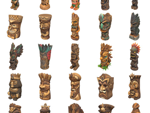 Tiki Carvings Pack 3D Model