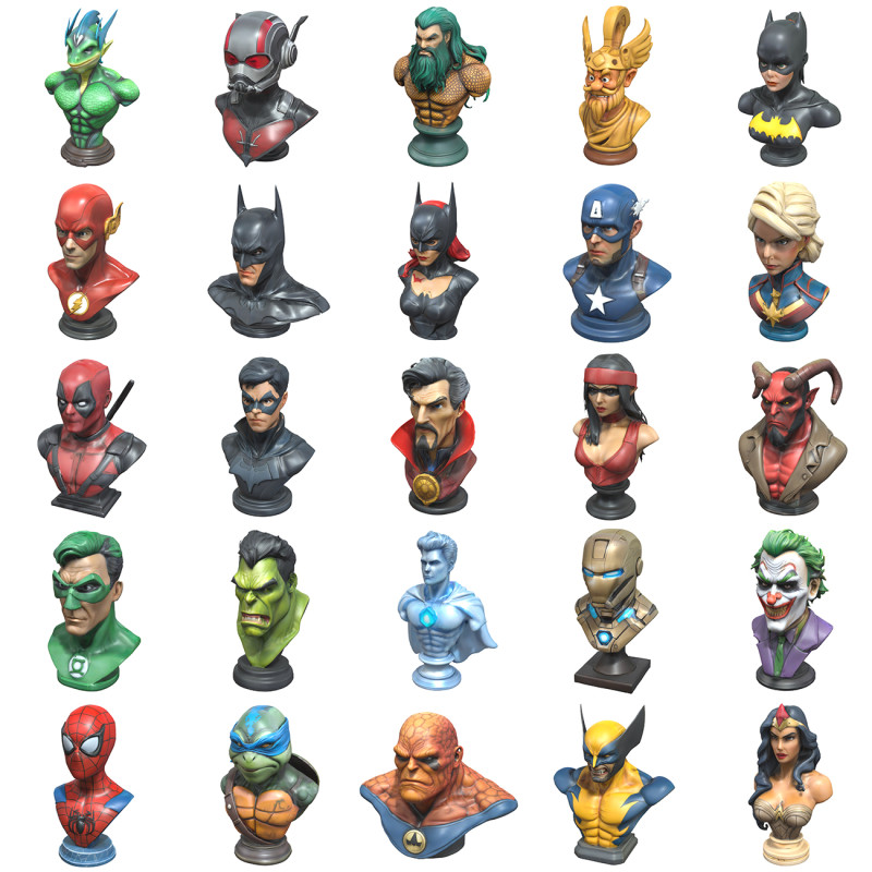 Superheroes Busts Pack 3D 모델 .c4d .max .obj .3ds .fbx .stl .blend