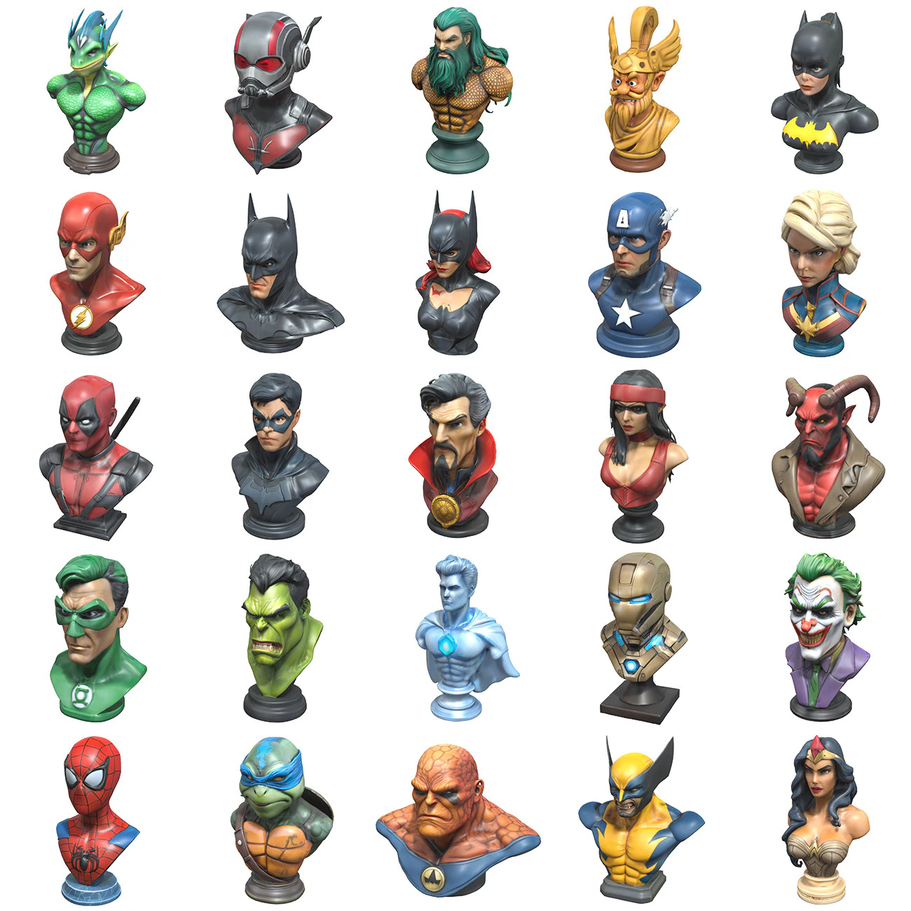 Superheroes Busts Pack 3D Model .c4d .max .obj .3ds .fbx .stl .blend 