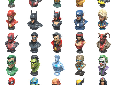 Superheroes Busts Pack 3D Model