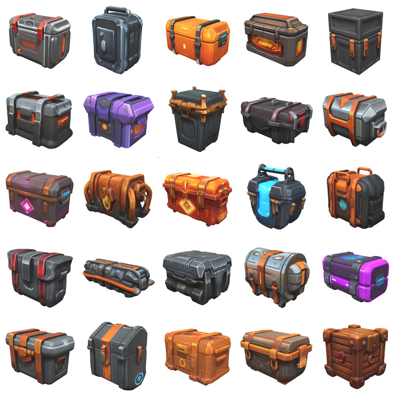 Sci-Fi Chests Pack 1 3D Модель .c4d .max .obj .3ds .fbx .stl .blend