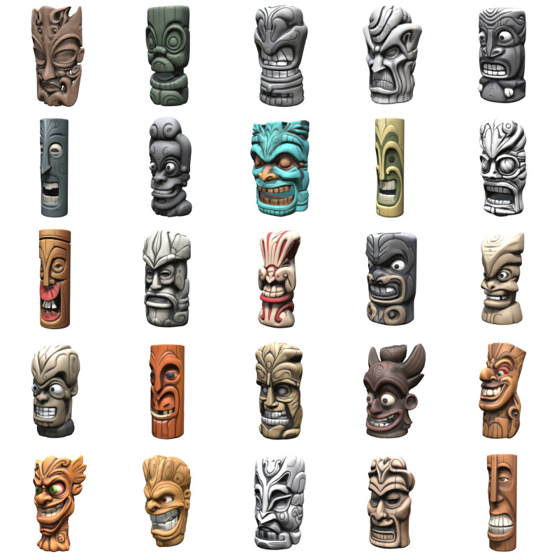 Tiki Carvings Pack 2 3D Model .c4d .max .obj .3ds .fbx .stl .blend