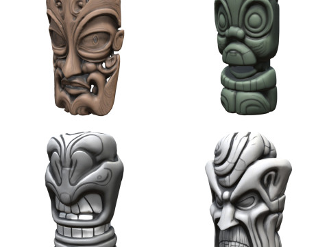 Tiki Carvings Pack 2 3D Model