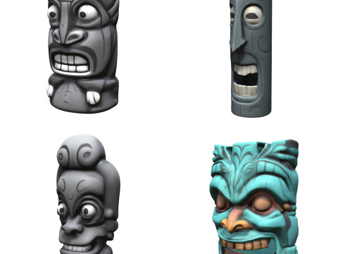 Tiki Carvings Pack 2 3D Model