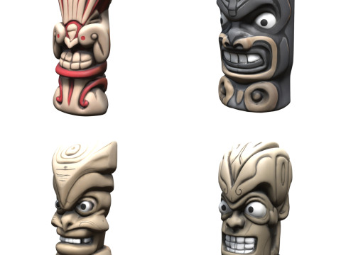 Tiki Carvings Pack 2 3D Model