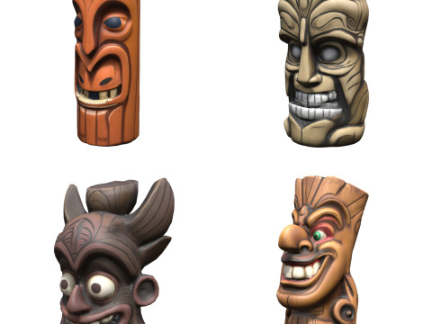 Tiki Carvings Pack 2 3D Model