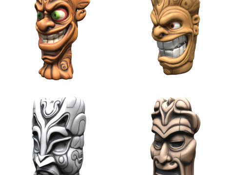 Tiki Carvings Pack 2 3D Model