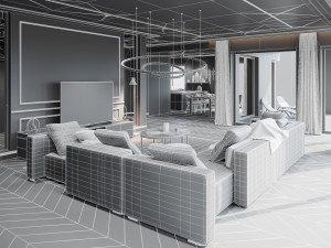 Living Room Interior 3D Scene for Cinema 4D and Octane Render 3D 模型