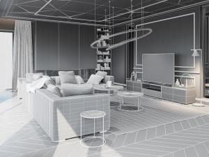 Living Room Interior 3D Scene for Cinema 4D and Octane Render 3D 模型