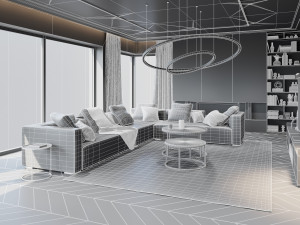 Living Room Interior 3D Scene for Cinema 4D and Octane Render 3D 模型