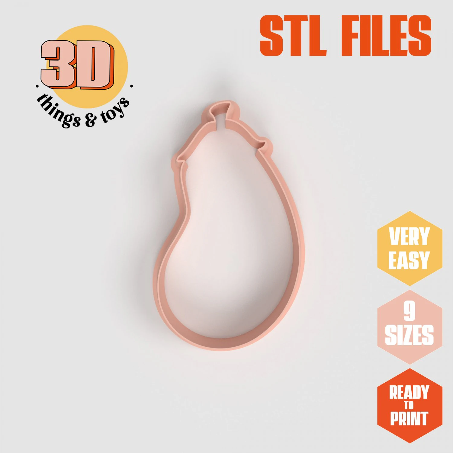 STL Eggplant Shaped Cutter Set - 9 Sizes Perfect for Biscuits Jewelry Making and Crafts Unique 3D Print Model .c4d .max .obj .3ds .fbx .stl .blend 