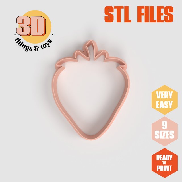 STL Strawberry Shaped Cutter Set - 9 Sizes Perfect for Biscuits Jewelry Making and Crafts Unique 3Dプリントモデル .c4d .max .obj .3ds .fbx .stl .blend 