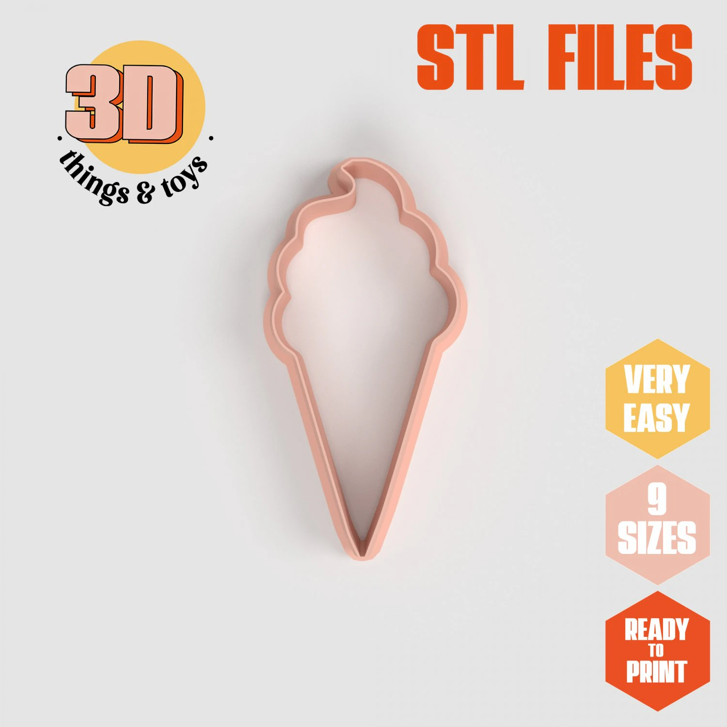 STL Ice Cream Cone Shaped Cutter Set - 9 Sizes Perfect for Biscuits Jewelry Making and Crafts Unique 3D Print Model .c4d .max .obj .3ds .fbx .stl .blend 