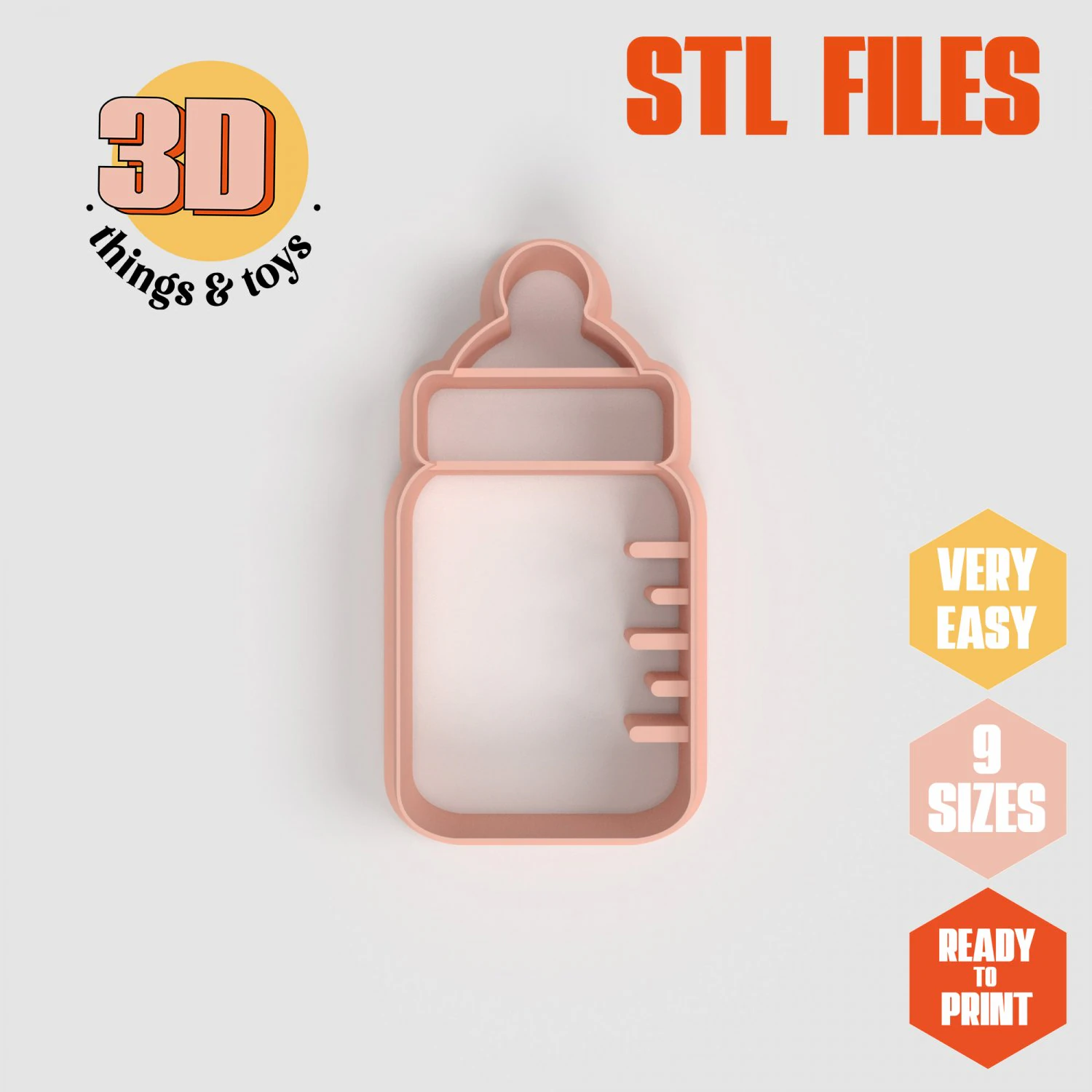 STL Baby Bottle Shaped Cutter Set - 9 Sizes Perfect for Biscuits Jewelry Making and Crafts Unique 3D Print Model .c4d .max .obj .3ds .fbx .stl .blend