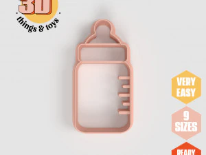 Set Pemotong Berbentuk Botol Bayi STL - 9 Ukuran Sempurna untuk Pembuatan Perhiasan Biskuit dan Kerajinan Unik Model Cetak 3D