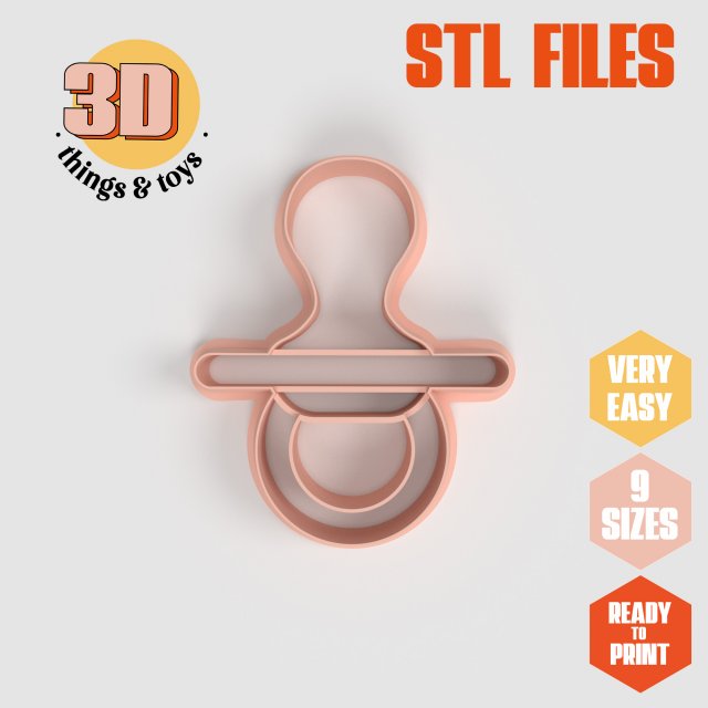 STL Baby Pacifier Shaped Cutter Set - 9 Sizes Perfect for Biscuits Jewelry Making and Crafts Unique Model Cetak 3D .c4d .max .obj .3ds .fbx .stl .blend 
