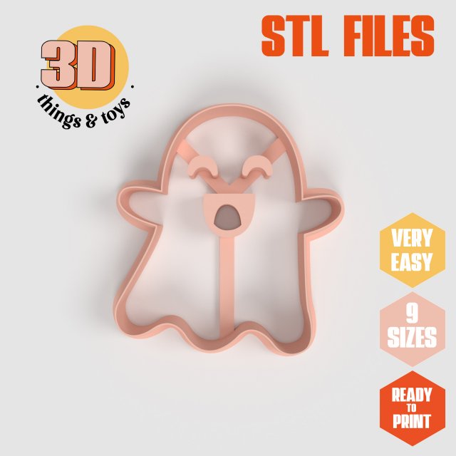 STL Halloween Ghost Shape Cutter Set - 9 Sizes Perfect for Biscuits Jewelry Making and Crafts Unique 3D Print Model .c4d .max .obj .3ds .fbx .stl .blend 