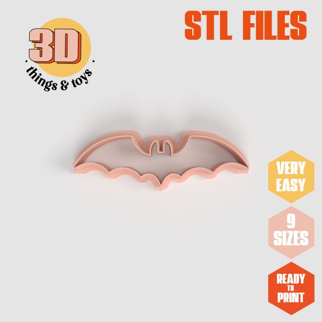 STL Halloween Bat Shape Cutter Set - 9 Sizes Perfect for Biscuits Jewelry Making and Crafts Unique 3D 打印模型 .c4d .max .obj .3ds .fbx .stl .blend