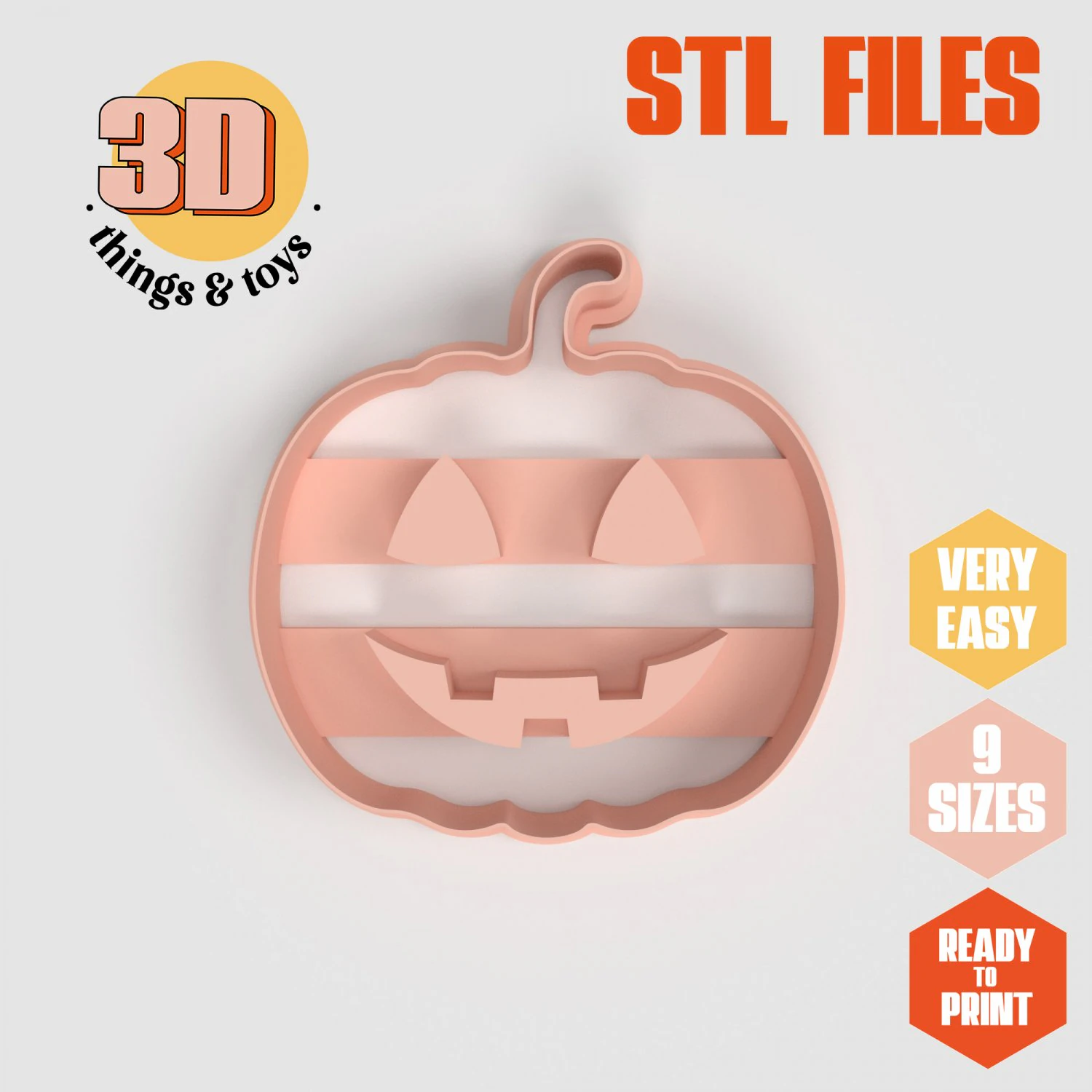 STL Halloween Pumpkim Shape Cutter Set - 9 Sizes Perfect Biscuits Jewelry Making and Crafts Unique 3D Print Model .c4d .max .obj .3ds .fbx .stl .blend 