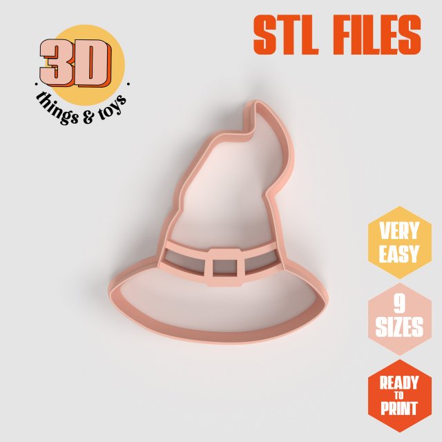 STL Halloween Witch Hat Shape Cutter Set - 9 Sizes Perfect Biscuits Jewelry Making and Crafts Unique Modelo de Impressão 3D .c4d .max .obj .3ds .fbx .stl .blend 
