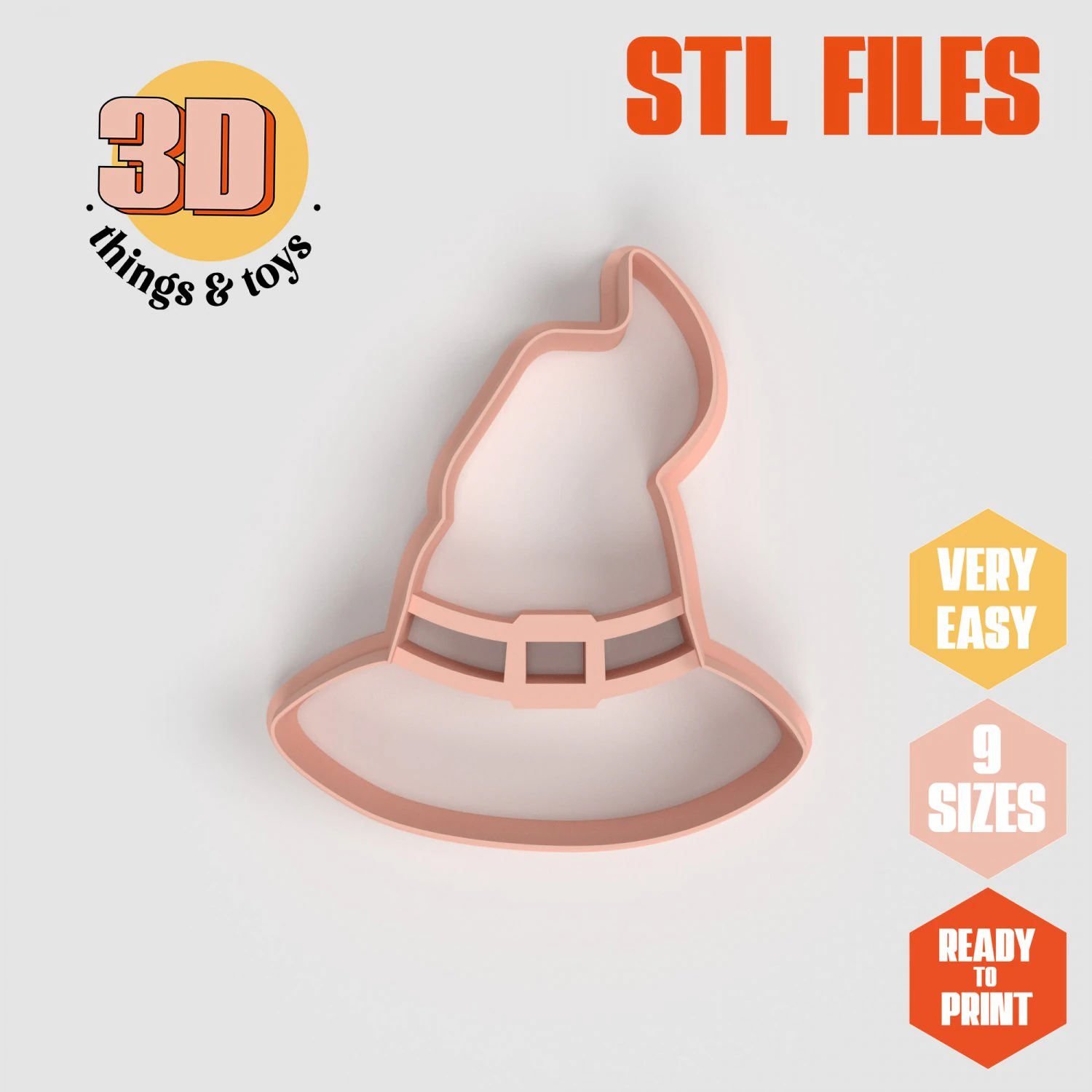 STL Halloween Witch Hat Shape Cutter Set - 9 Sizes Perfect Biscuits Jewelry Making and Crafts Unique 3D Print Model .c4d .max .obj .3ds .fbx .stl .blend 