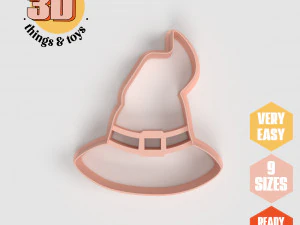 Conjunto de cortador de forma de chap&eacute;u de bruxa STL Halloween - 9 tamanhos, biscoitos perfeitos, fabrica&ccedil;&atilde;o de joias e artesanato exclusivo Modelo de Impressão 3D