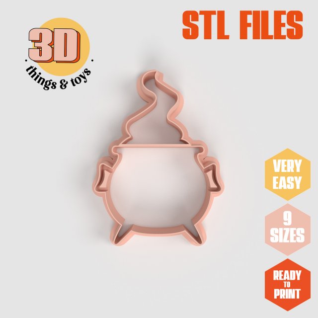STL Halloween Cauldron Shape Cutter Set - 9 Sizes Perfect Biscuits Jewelry Making and Crafts Unique 3D प्रिंट मॉडल .c4d .max .obj .3ds .fbx .stl .blend 