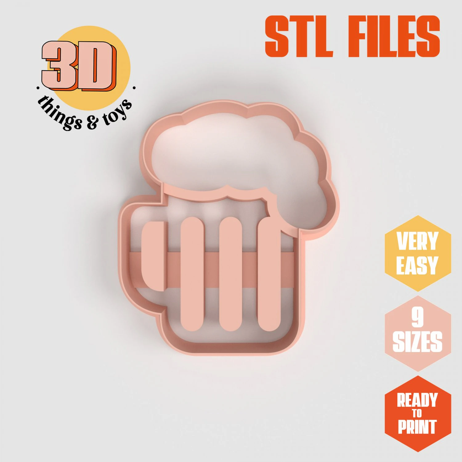 STL Party Beer Mug Shaped Cutter Set - 9 Sizes Perfect Biscuits Jewelry Making and Crafts Unique 3D Print Model .c4d .max .obj .3ds .fbx .stl .blend 