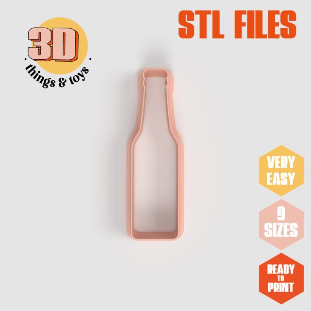 STL Party Bottle Beer Shaped Cutter Set - 9 Sizes Perfect Biscuits Jewelry Making and Crafts Unique 3D Print Model .c4d .max .obj .3ds .fbx .stl .blend 