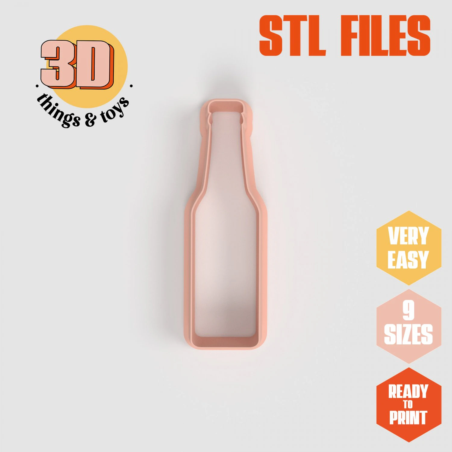 STL Party Bottle Beer Shaped Cutter Set - 9 Sizes Perfect Biscuits Jewelry Making and Crafts Unique 3D Print Model .c4d .max .obj .3ds .fbx .stl .blend 