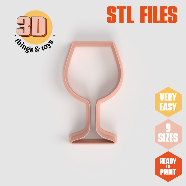 STL Party Wine Glass Shaped Cutter Set - 9 Sizes Perfect Biscuits Jewelry Making and Crafts Unique 3D Print Model .c4d .max .obj .3ds .fbx .stl .blend 